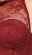 Mouwloze Korsetlook Bordeauxrode Kanten Haltertop met Ruches aan de Onderzijde
