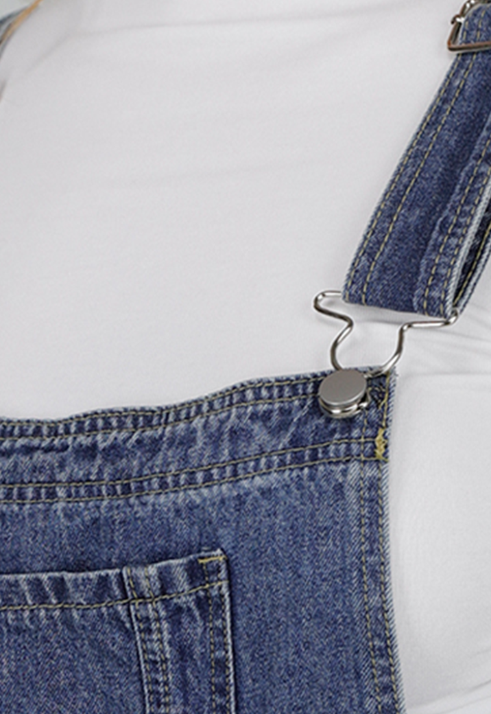 Denim Tuinbroek Playsuit met Verstelbare Bandjes en Zakken