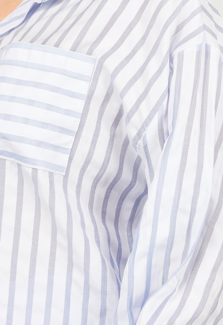 Blauwe Set van Short en Blouse met Streepjes en Elastische Tailleband