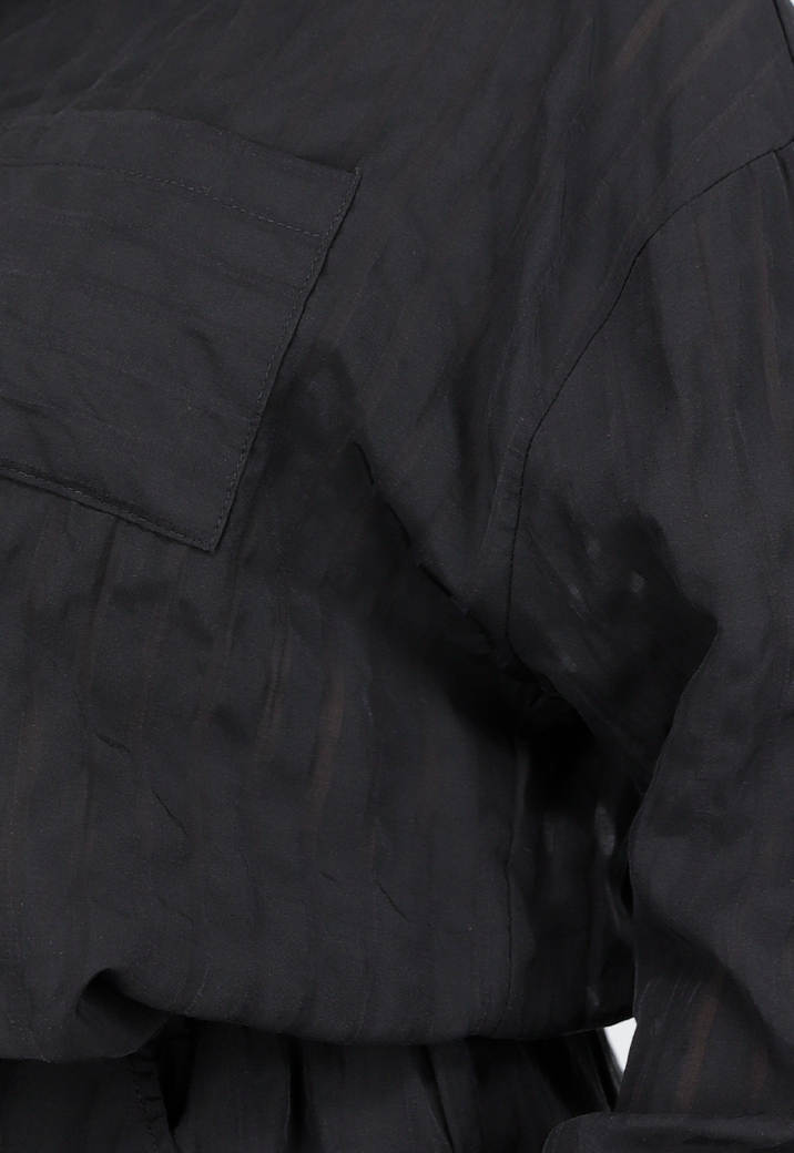 Zwarte Set van Short en Blouse met Streepjes en Elastische Tailleband