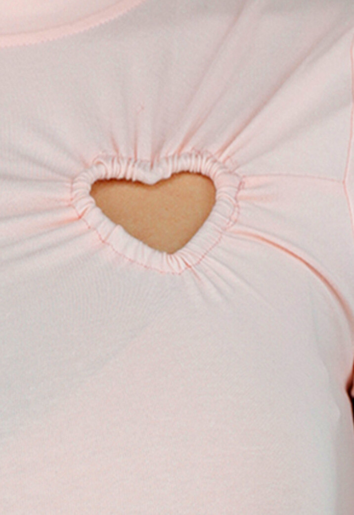 Lichtroze Korte Mouwen Jurk met Hart Cut Out