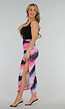 Multicolour High Waist Maxi Stretch Rok met Tailleband en Plooien