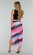 Multicolour High Waist Maxi Stretch Rok met Tailleband en Plooien