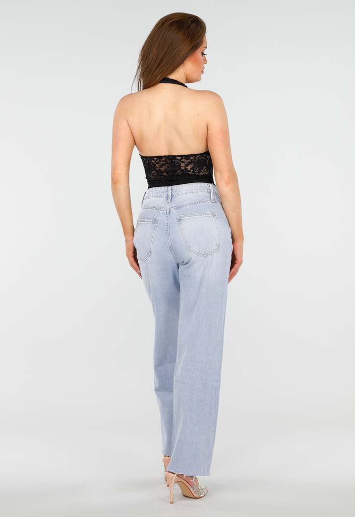 Zwarte Kanten Haltertop met Open Rug