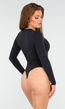 Zwarte Stretch String Bodysuit met Lange Mouwen en Ronde Hals