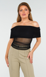 See Through Doorschijnende Zwarte Off-Shoulder Stretch  Mesh Top