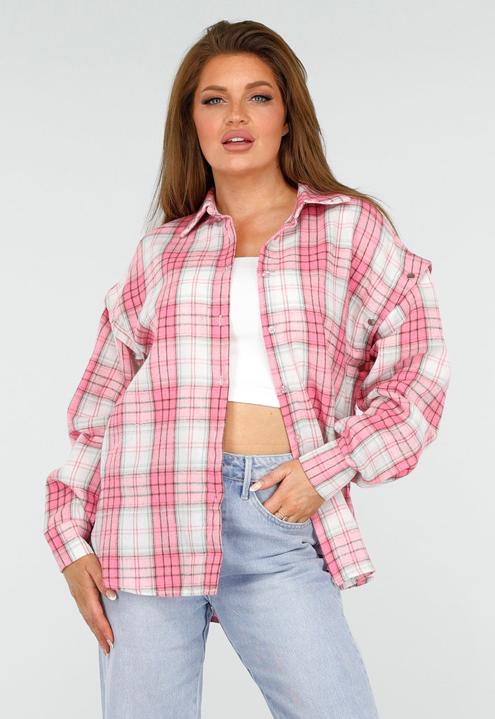 Roze en Wit Geruite Houthakkers Blouse met Ruiten