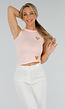 Lichtroze Mouwloze Stretch Top met Hart Cut Outs