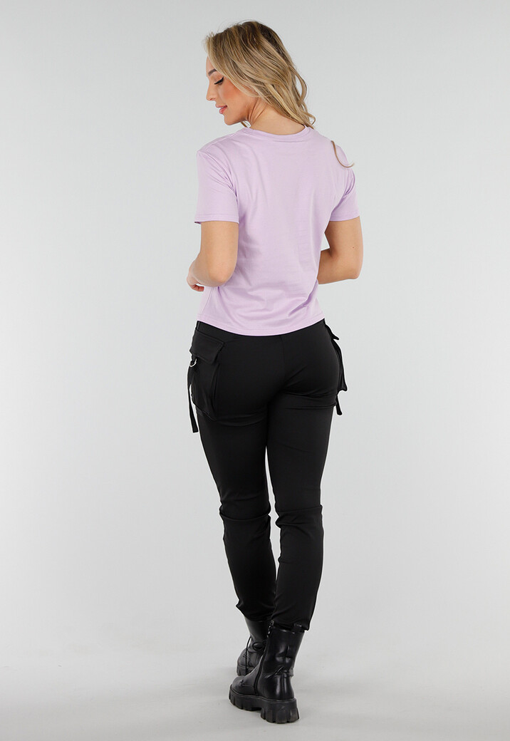 Lila Basic Stretch Top met Loose Fit
