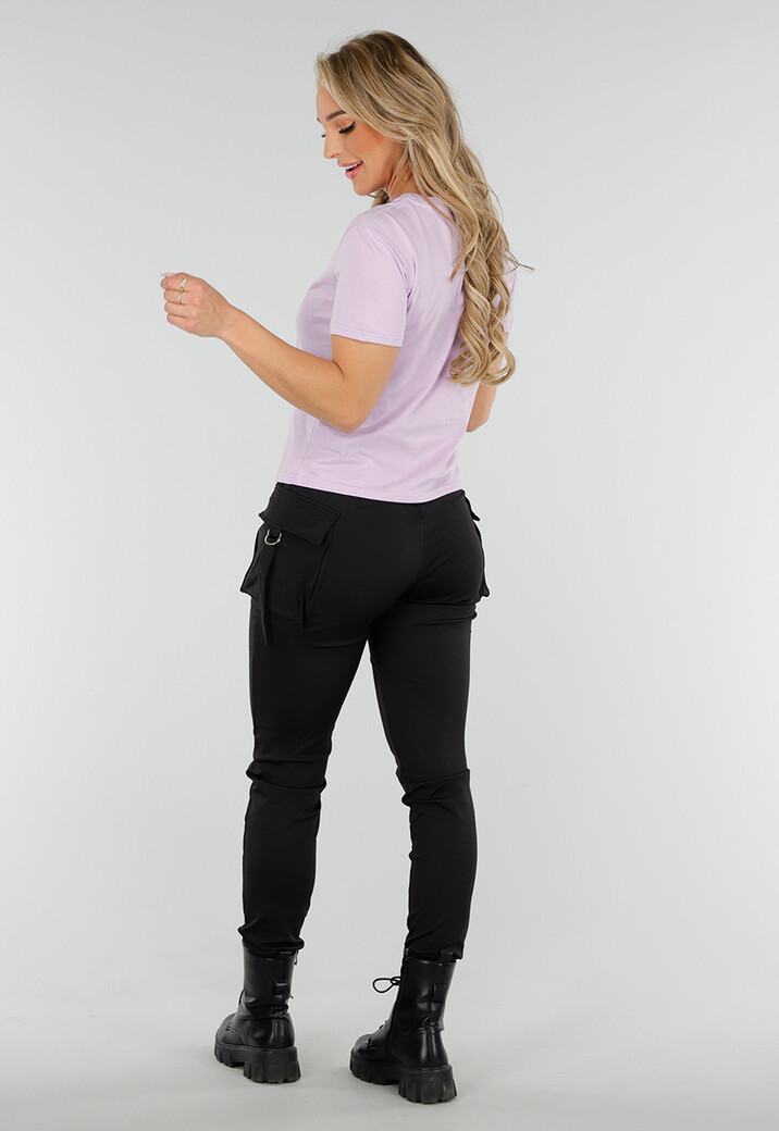 Lila Basic Stretch Top met Loose Fit