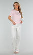 Roze Basic T-shirt met Stretch en Aansluitende Hals