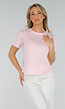 Roze Basic T-shirt met Stretch en Aansluitende Hals
