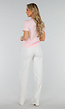 Roze Basic T-shirt met Stretch en Aansluitende Hals