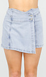 Lichtblauwe High Waist Stretch Denim Skort met Overslag