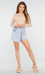 Lichtblauwe Stretch Denim Skort met Strassdetails op Zakken
