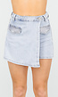 Lichtblauwe Stretch Denim Skort met Strassdetails op Zakken