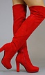 Rode Suède-Look Overknee Laarzen met Hak
