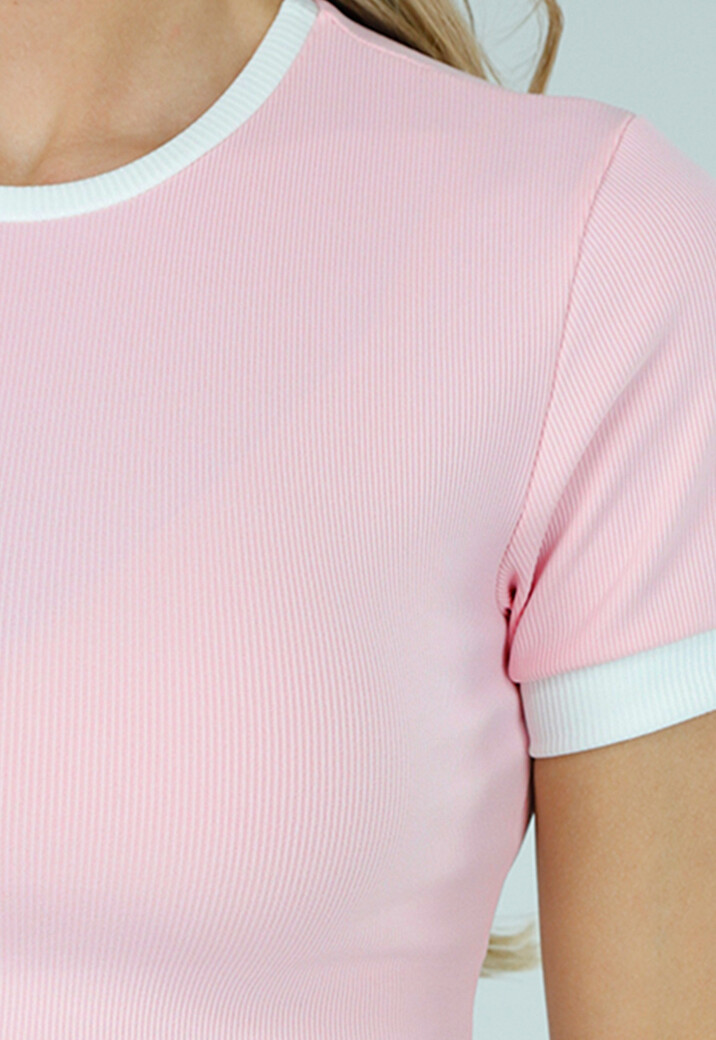 Roze Two Piece Set met Lange Broek en Korte Top met Colorblockingdetails