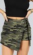 Camouflage Print Skort met Riem Detail