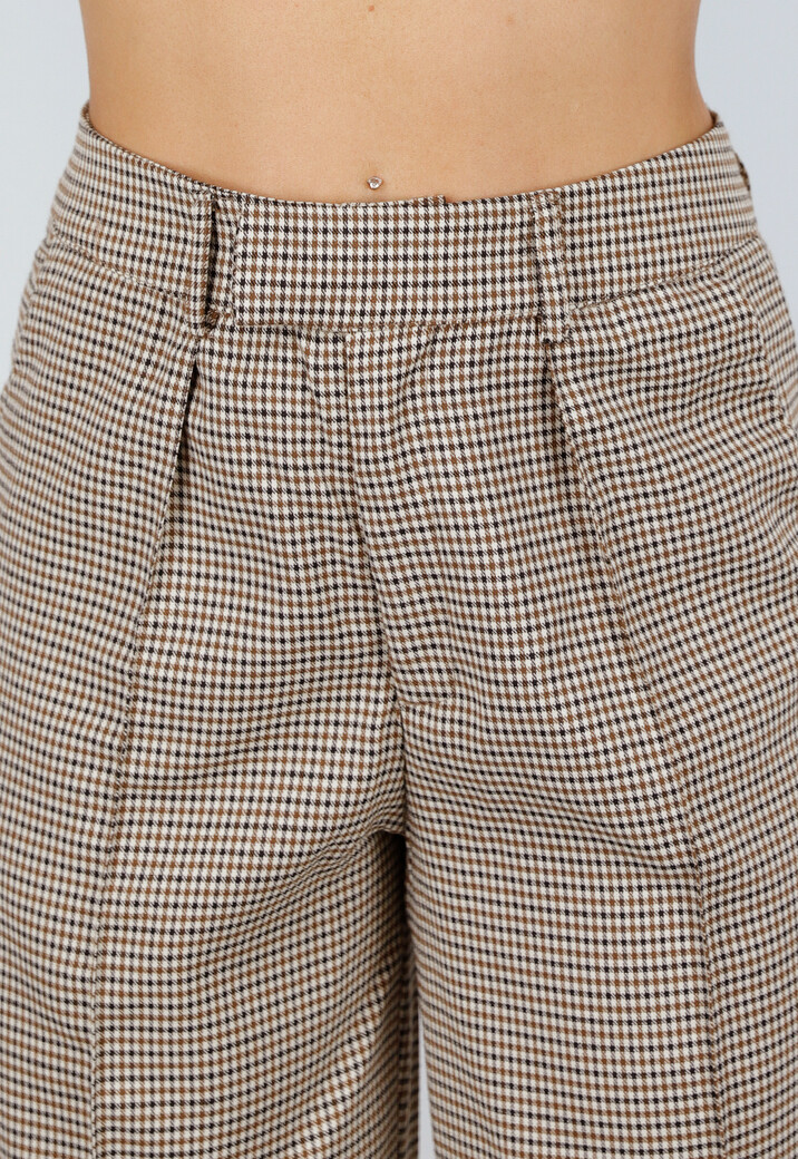 Tweedelige Geruite Stretch Set met Hoge Taille Broek en Korsettop met Baleinen