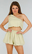 Groene Two Piece Set met Pof Detail, Strik Detail en Stretch