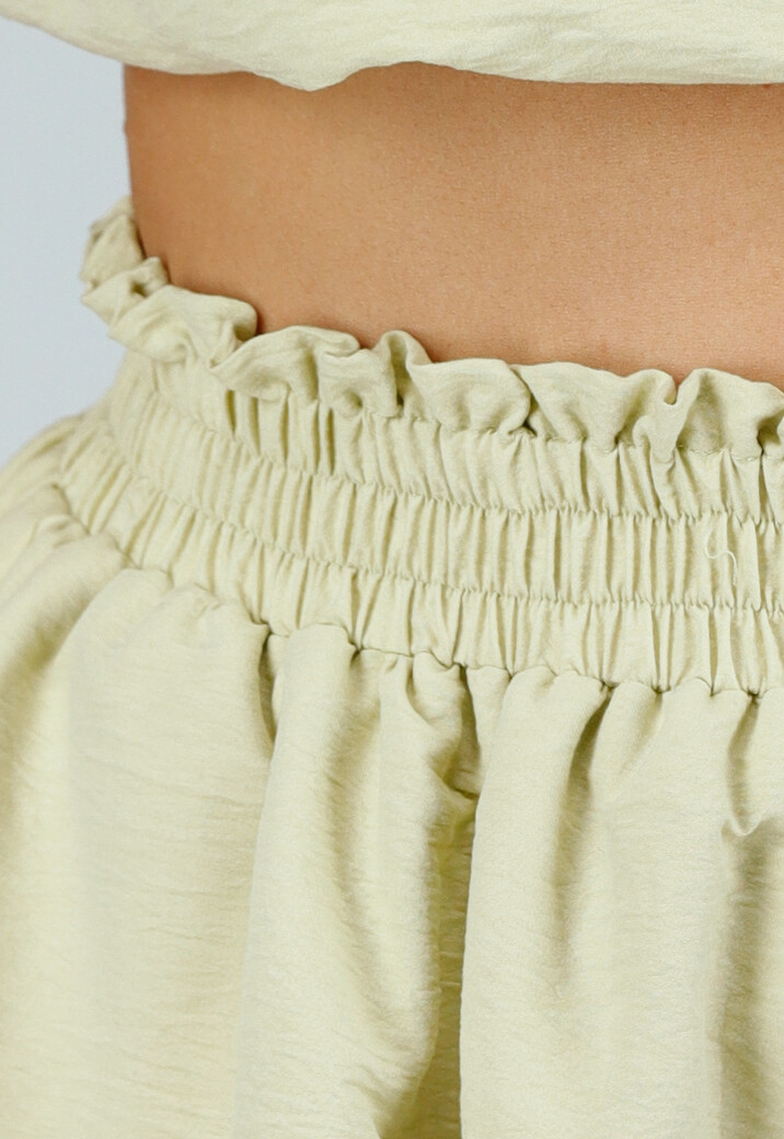 Groene Two Piece Set met Pof Detail, Strik Detail en Stretch