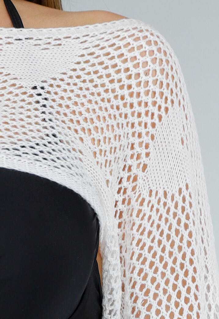 Witte Gehaakte Stretch Cover Up Top met Hartjesprint