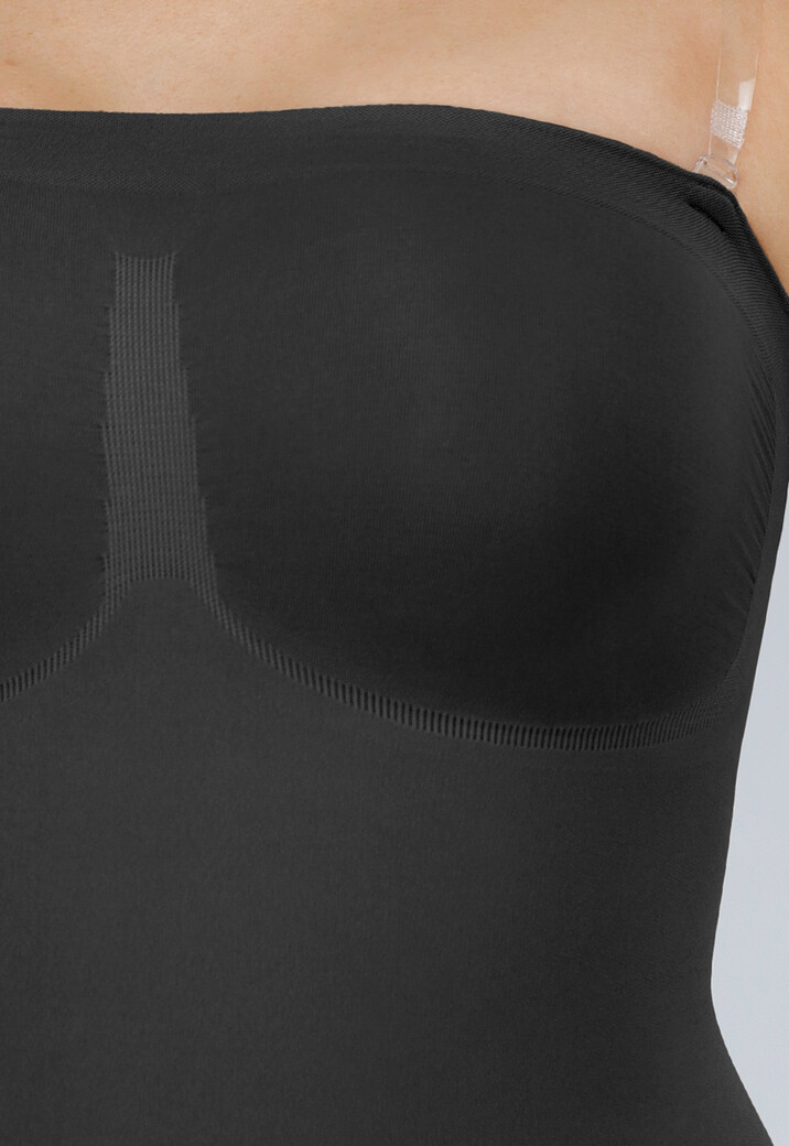 Zwarte Corrigerende Shapewear Playsuit met Lifteffect, Compressie  en Afneembare en Doorzichtige Bandjes