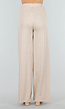 Beige Stretch Barokprint Broek met High Waist Fit