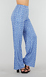 Blauwe High Waist Stretch broek met Barokprint en Elastische Tailleband