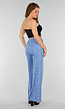 Blauwe High Waist Stretch broek met Barokprint en Elastische Tailleband