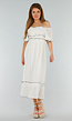 Witte Off Shoulder Maxi Jurk met Ruches en Elastische Tailleband