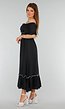 Zwarte Stretch Off Schoulder Maxi Jurk met Witte Details en Elastische Tailleband