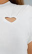 Wit Stretch Minijurkje met Ronde Hals en Hart Cut Out