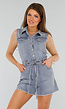 Mouwloze Blauwe Denim Stretch Playsuit met Ceintuur