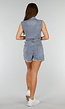 Mouwloze Blauwe Denim Stretch Playsuit met Ceintuur