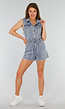 Mouwloze Blauwe Denim Stretch Playsuit met Ceintuur