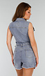 Mouwloze Blauwe Denim Stretch Playsuit met Ceintuur
