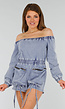 Denim Stretch Off Schoulder Playsuit met Tailleband