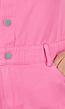 Roze Stretch Distressed Denim Playsuit met Knoopsluiting en Riemlussen
