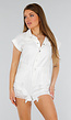 Witte Stretch Denim Playsuit met Korte Mouwen en Steekzakken