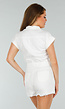 Witte Stretch Denim Playsuit met Korte Mouwen en Steekzakken