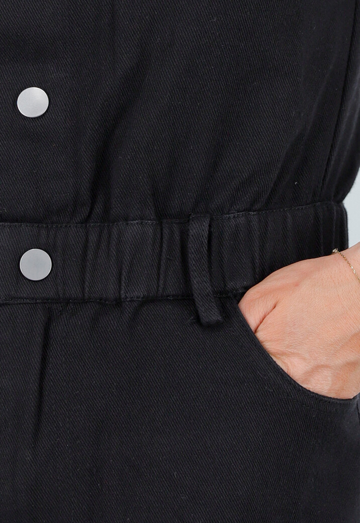 Zwarte Distressed Denim Playsuit met Stretch en Riemlussen