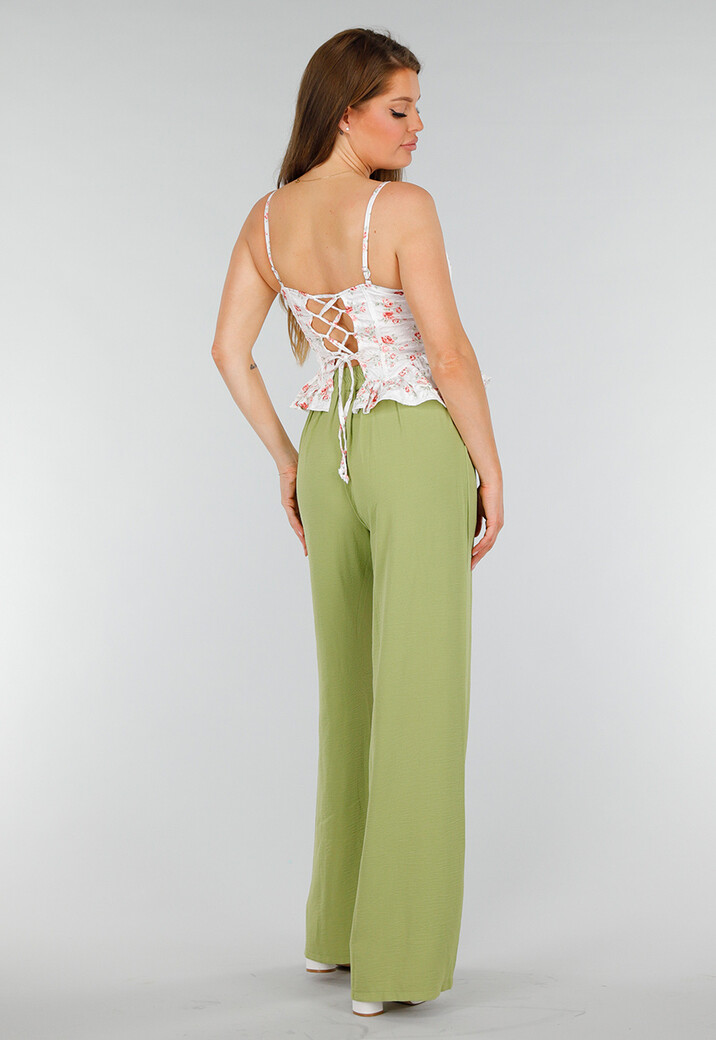 Witte Stretch Korset Top met Vetersluiting, beugels en Bloemenprint