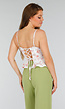 Witte Stretch Korset Top met Vetersluiting, beugels en Bloemenprint