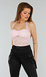 Roze Kanten Stretch Haltertop met Striksluiting