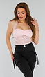 Roze Kanten Stretch Haltertop met Striksluiting
