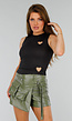 Zwarte Mouwloze Stretch Top met Hartvormige Cut Outs