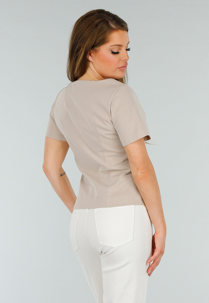 Beige Cropped fit  Blazer Look Top met Binnen Voering en Knoopsluiting