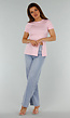 Roze Stretch Top met Split en Ronde Hals